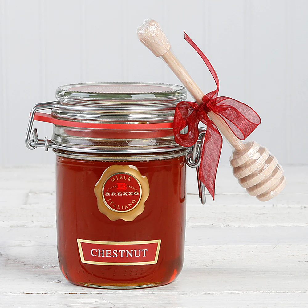 Chestnut Honey in Glass Jar with Wooden Honey Dipper - 14.1 oz
