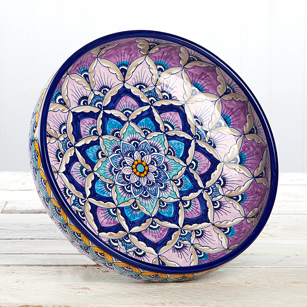 Deruta Geometric Peacock Pattern 9 inch Bowl
