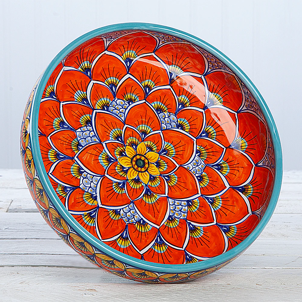 Deruta Geometric Peacock Pattern 9 inch Bowl - Image 2