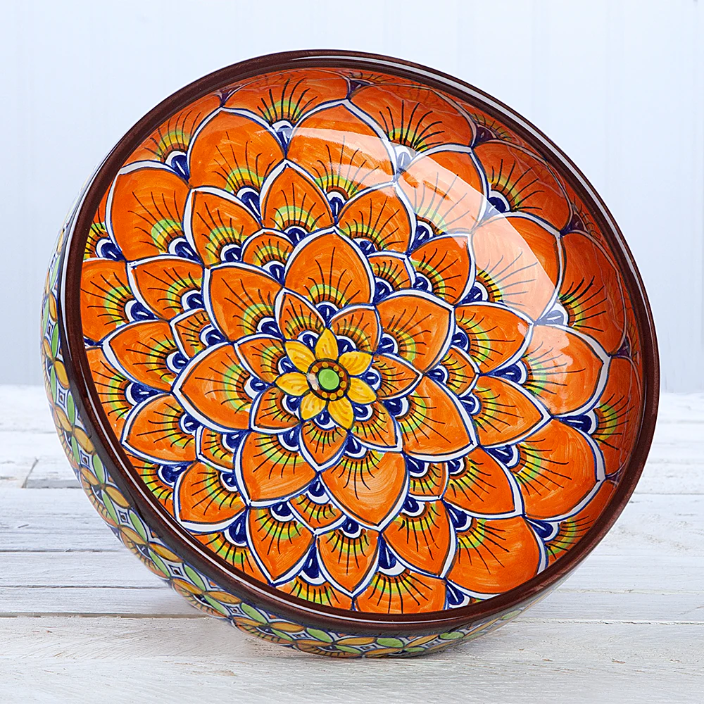Deruta Geometric Peacock Pattern 9 inch Bowl - Image 4