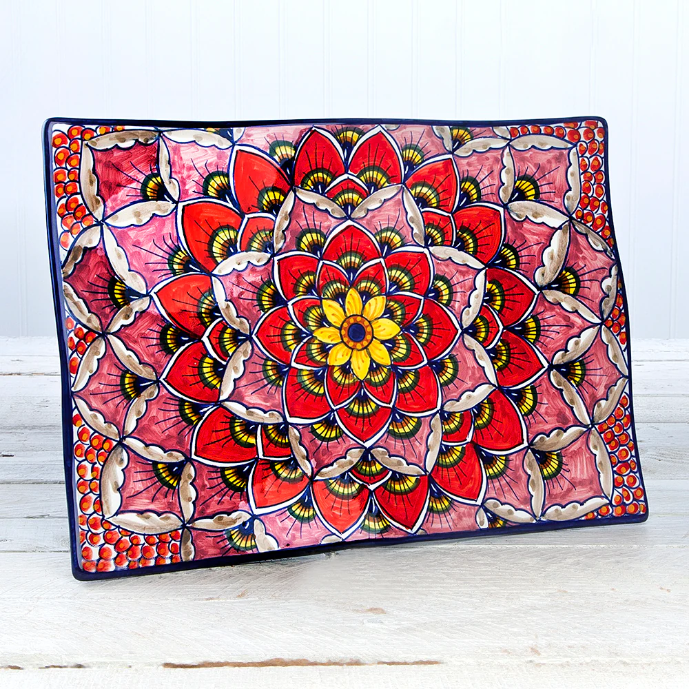 Deruta Geometric Peacock Pattern Rectangle Plate - Image 2
