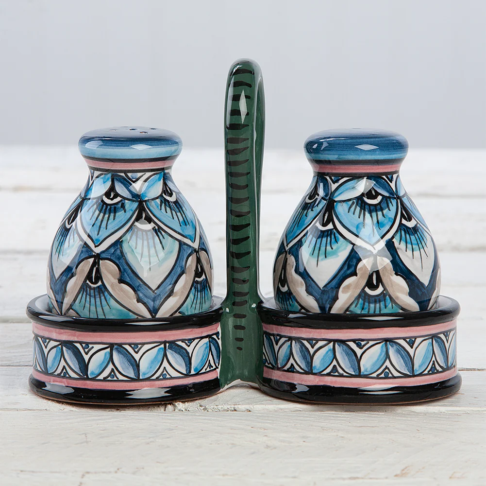 Deruta Geometric Peacock Pattern Salt and Pepper (Blue)