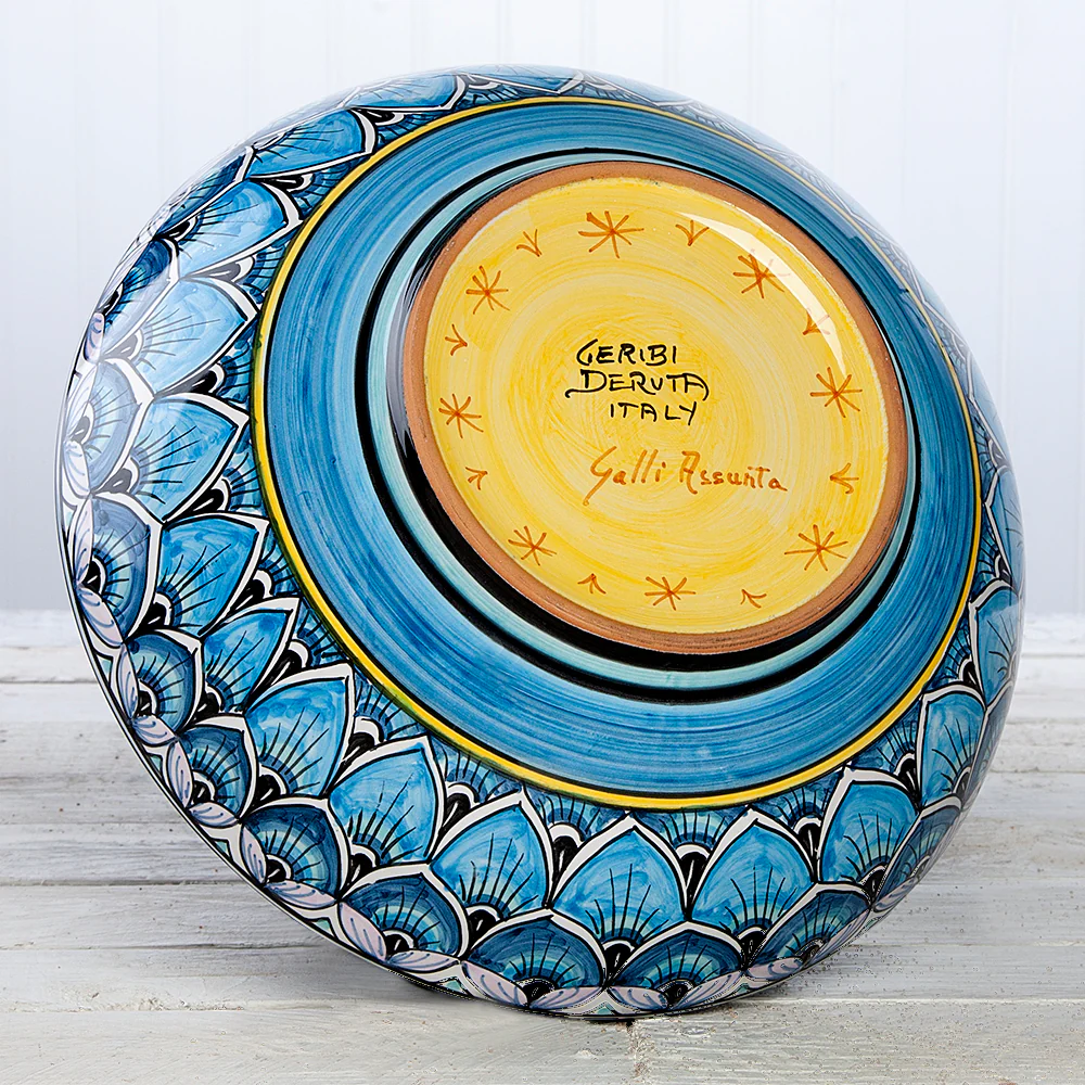 Deruta Geometric Peacock Pattern 11.5 inch Bowl (Blue) - Image 3
