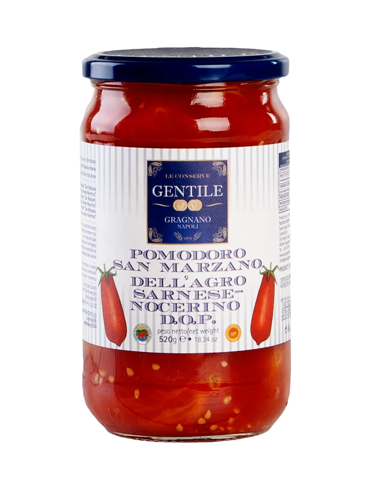 Pomodori San Marzano D.O.P. Whole Peeled Tomatoes - 18.3 oz Glass Jar