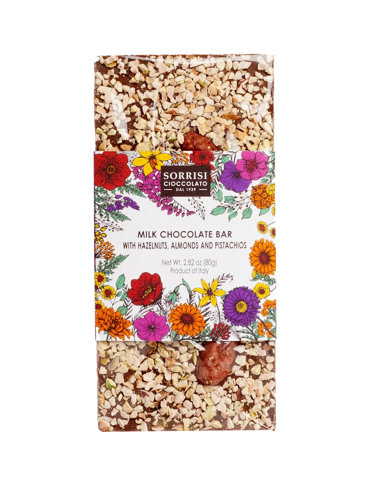 Milk Chocolate Bar with Chopped Hazelnuts, Almonds and Pistachios - 2.82 oz